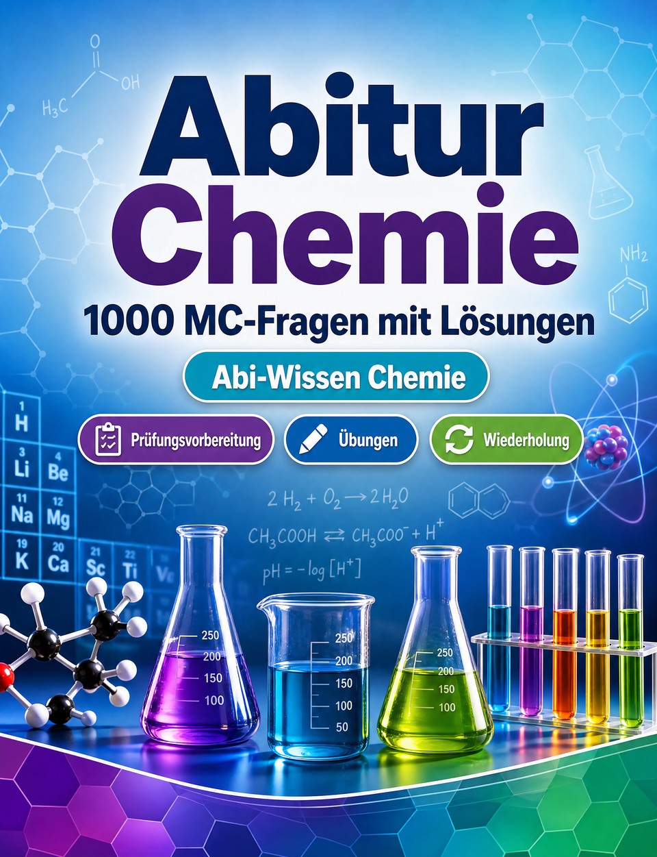 Abitur Chemie 2026-2027 : 1000 MC-Fragen mit Lösungen — Prüfungsvorbereitung: MC Theorie, Übungen, Wiederholung, Berufskompetenz, Fallbeispiele  und Prüfungssimulation zum Bestehen