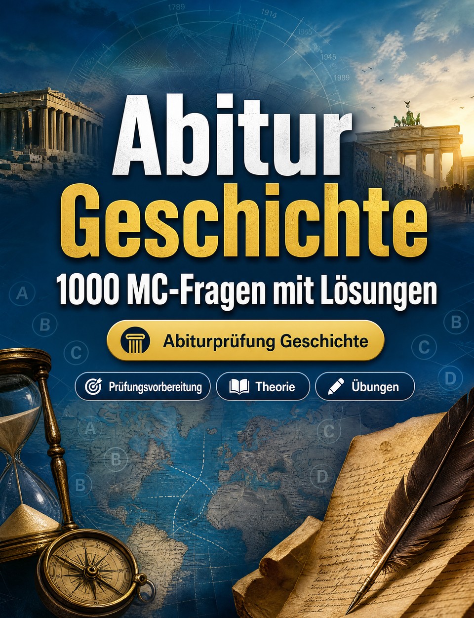 Abitur Geschichte 2026-2027 : 1000 MC-Fragen mit Lösungen — Prüfungsvorbereitung: MC Prüfungsstoff, Theorie, Übungen, Wiederholung, Berufskompetenz  und Prüfungssimulation zum Bestehen