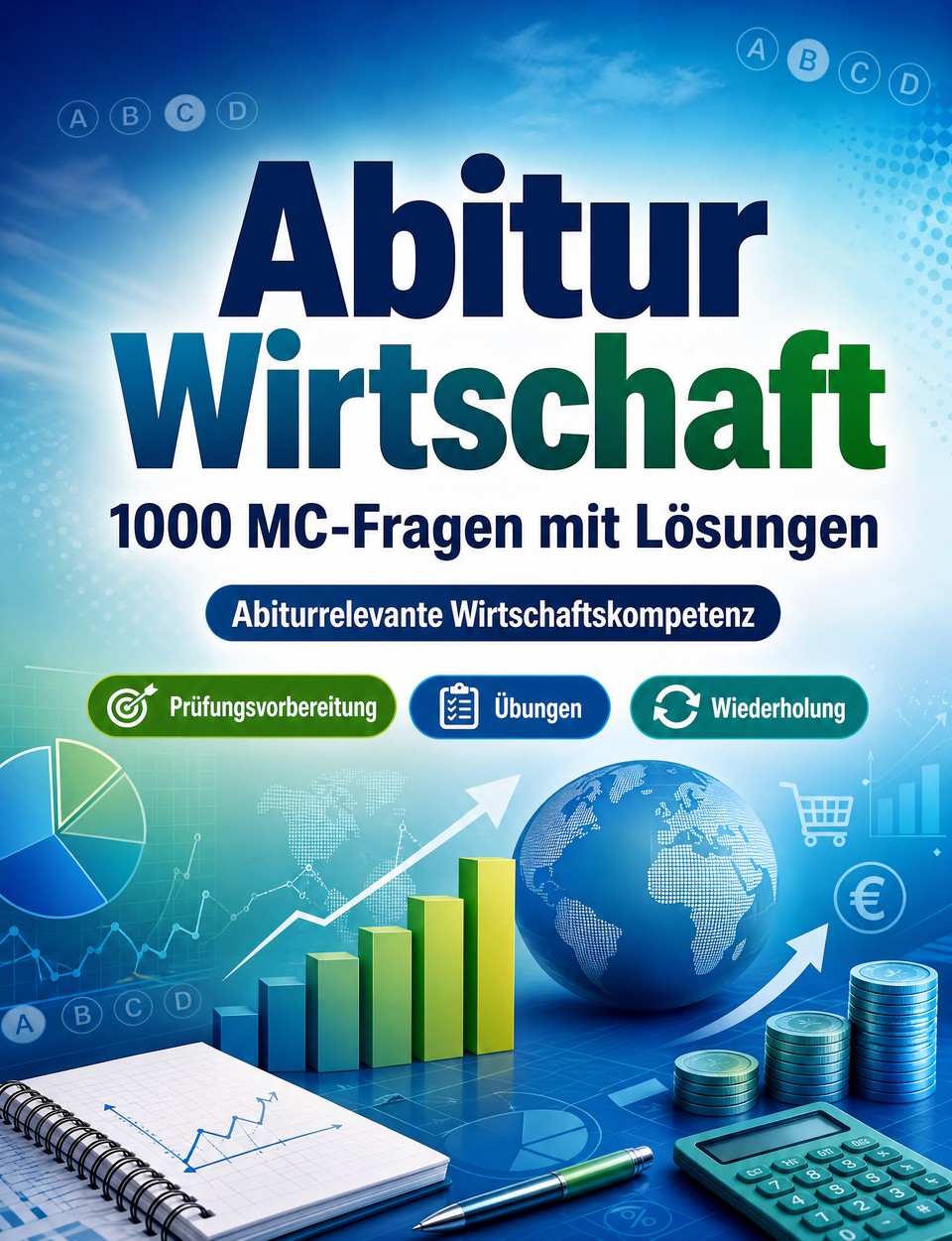 Abitur Wirtschaft 2026-2027 : 1000 MC-Fragen mit Lösungen — Prüfungsvorbereitung: MC Theorie, Übungen, Wiederholung, Berufskompetenz, Fallbeispiele  und Prüfungssimulation zum Bestehen