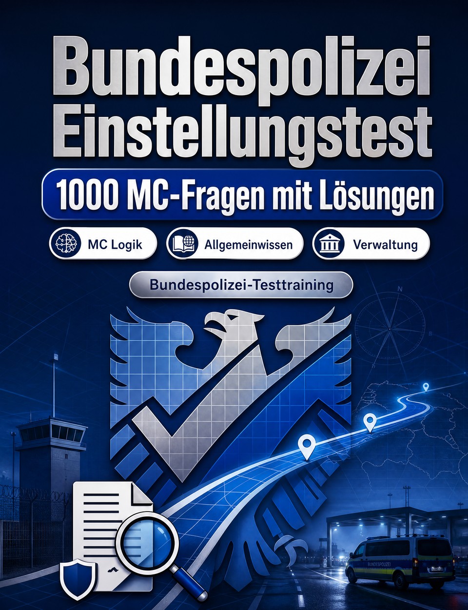 Bundespolizei Einstellungstest 2026-2027 : 1000 MC-Fragen mit Lösungen — Vorbereitung Einstellungstest: MC Sicherheit, Verwaltung, Einsatztaktik, Eigensicherung, Berichtswesen  mit kommentierten Lösungen