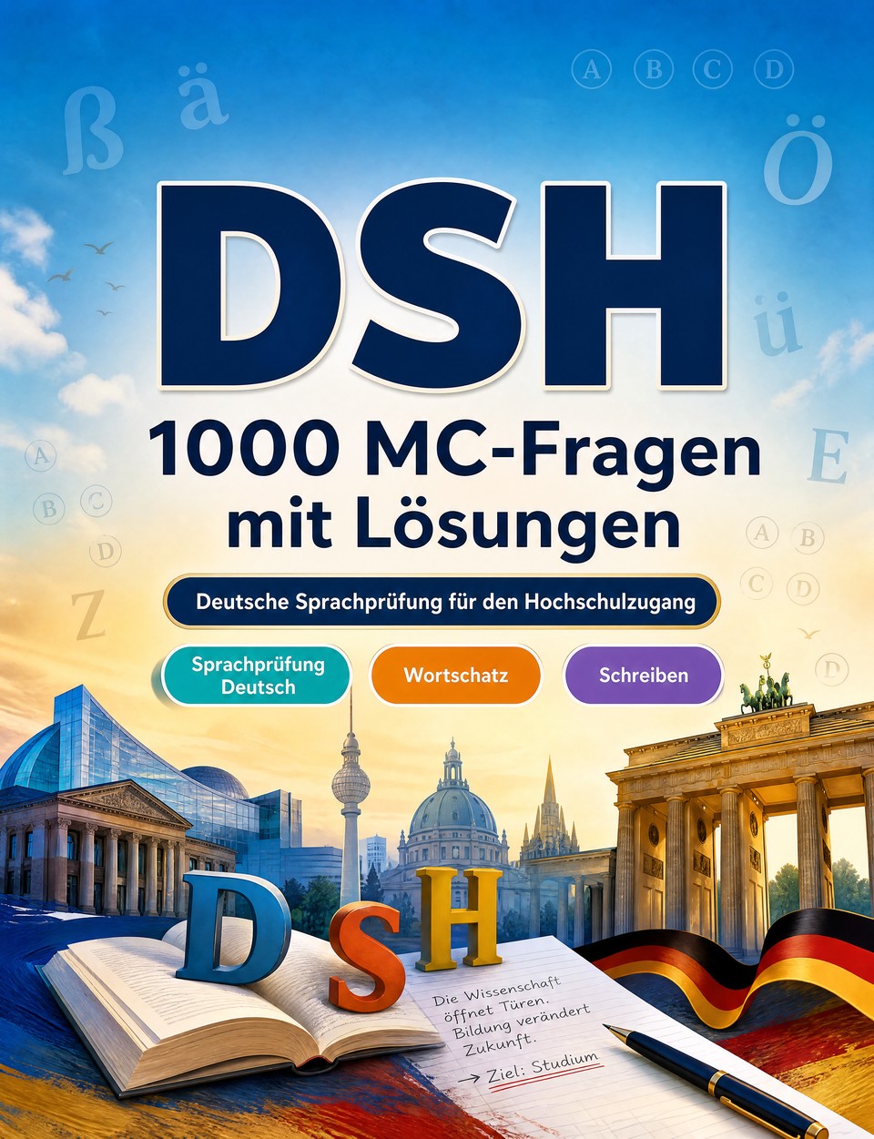 DSH 2026-2027 : 1000 MC-Fragen mit Lösungen — Sprachprüfung Deutsch: Leseverstehen, Wortschatz, Schreiben, Rechtschreibung  und Prüfungssimulation zum Bestehen