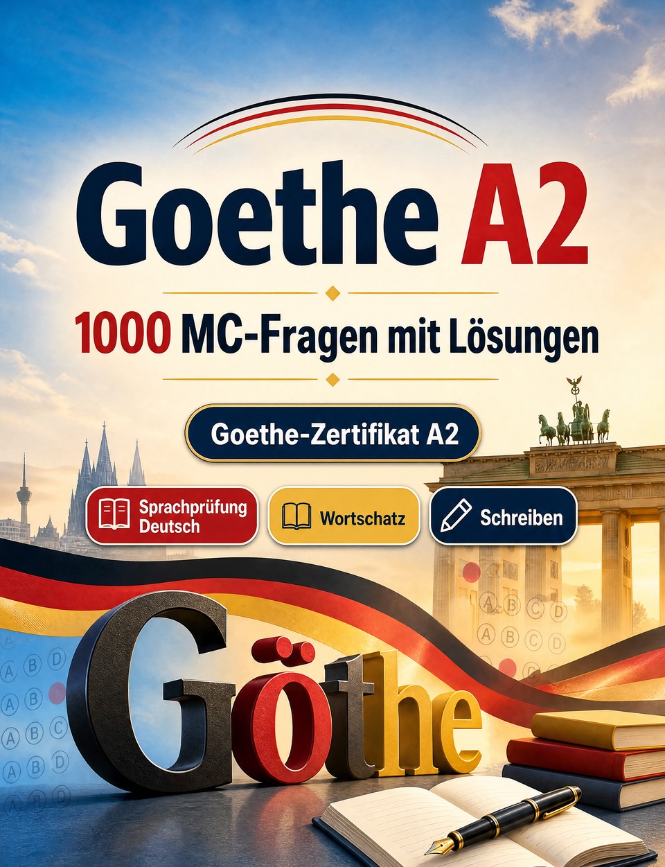 Goethe A2 2026-2027 : 1000 MC-Fragen mit Lösungen — Sprachprüfung Deutsch: Leseverstehen, Wortschatz, Schreiben, Rechtschreibung  und Prüfungssimulation zum Bestehen