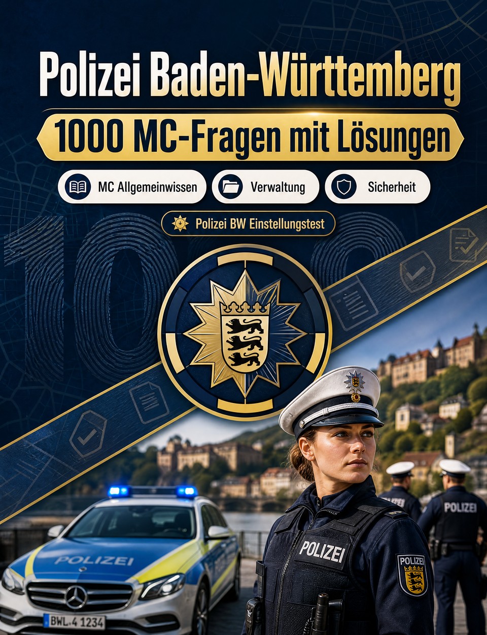 Polizei Baden-Württemberg 2026-2027 : 1000 MC-Fragen mit Lösungen — Vorbereitung Einstellungstest: MC Verwaltung, Einsatztaktik, Eigensicherung, Berichtswesen, Deeskalation  mit kommentierten Lösungen