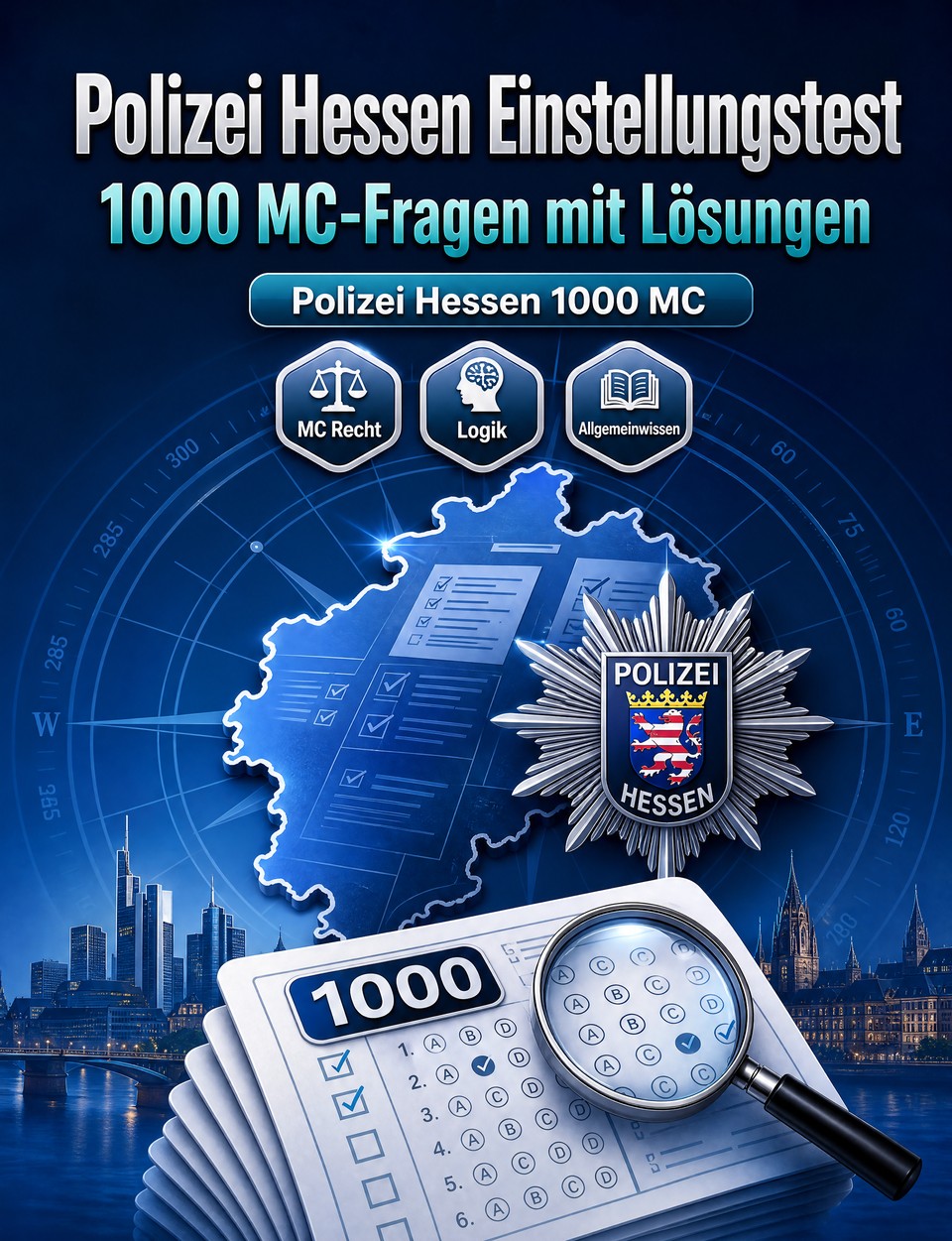 Polizei Hessen Einstellungstest 2026-2027 : 1000 MC-Fragen mit Lösungen — Vorbereitung Einstellungstest: MC Recht, Sicherheit, Verwaltung, Einsatztaktik, Eigensicherung  mit kommentierten Lösungen
