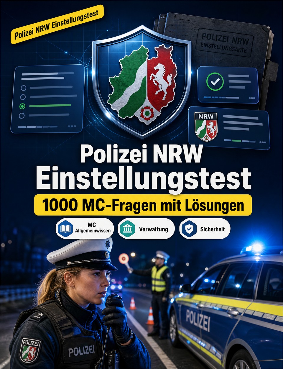 Polizei NRW Einstellungstest 2026-2027 : 1000 MC-Fragen mit Lösungen — Vorbereitung Einstellungstest: MC Verwaltung, Einsatztaktik, Eigensicherung, Berichtswesen, Deeskalation  mit kommentierten Lösungen