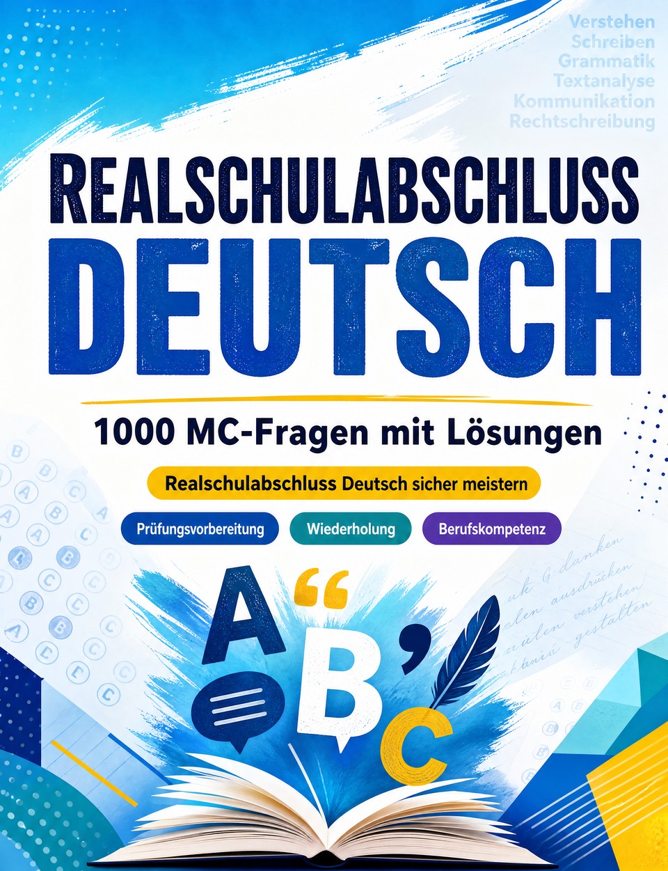 Realschulabschluss Deutsch 2026-2027 : 1000 MC-Fragen mit Lösungen — Prüfungsvorbereitung: MC Übungen, Wiederholung, Berufskompetenz, Fallbeispiele, Probeklausuren  und Prüfungssimulation zum Bestehen