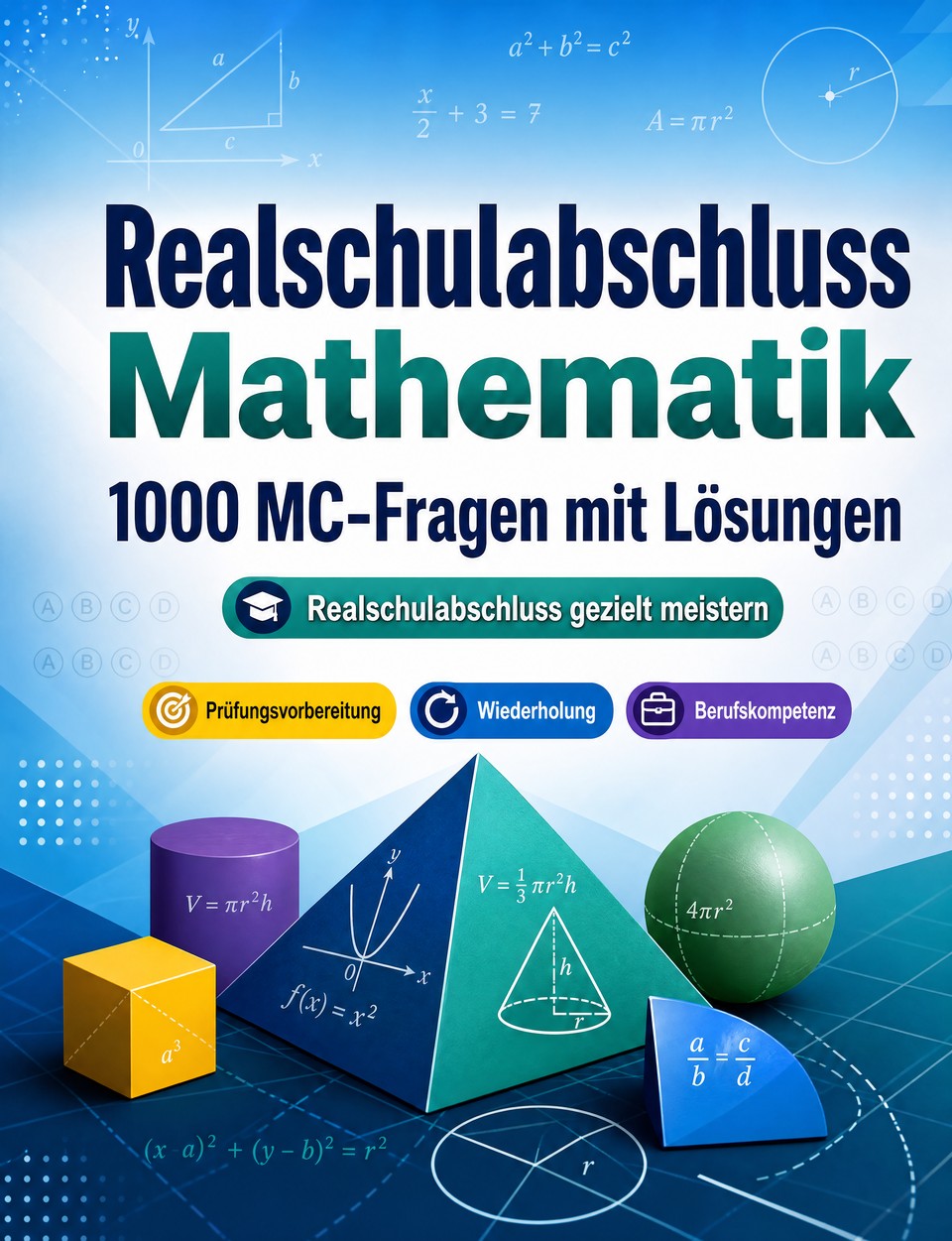 Realschulabschluss Mathematik 2026-2027 : 1000 MC-Fragen mit Lösungen — Prüfungsvorbereitung: MC Übungen, Wiederholung, Berufskompetenz, Fallbeispiele, Probeklausuren  und Prüfungssimulation zum Bestehen