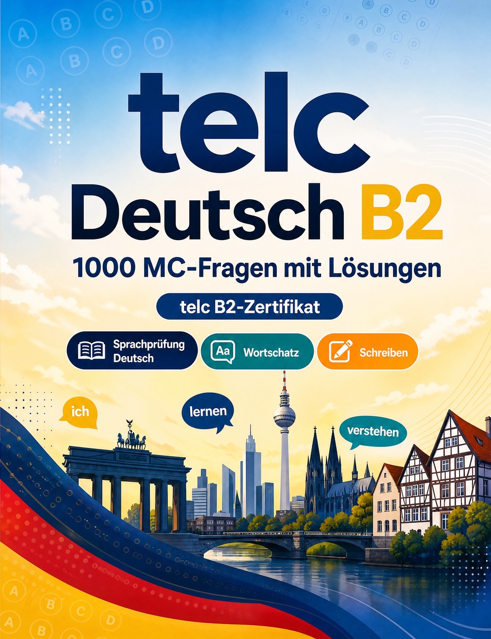telc Deutsch B2 2026-2027 : 1000 MC-Fragen mit Lösungen — Sprachprüfung Deutsch: Leseverstehen, Wortschatz, Schreiben, Rechtschreibung  und Prüfungssimulation zum Bestehen