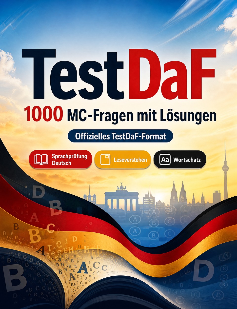 TestDaF 2026-2027 : 1000 MC-Fragen mit Lösungen — Sprachprüfung Deutsch: Grammatik, Leseverstehen, Wortschatz, Schreiben  und Prüfungssimulation zum Bestehen